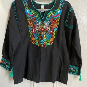 New embroidered black blouse. 100%cotton. Size medium